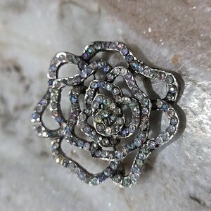 Vintage Rhinestone Rose Brooch